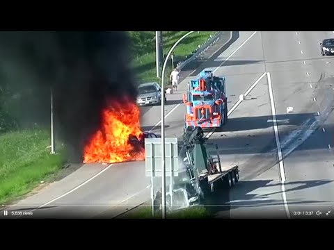Truck bursts into flames after being hit by semi on Minnesota freeway