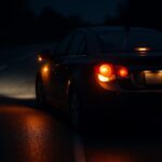 car at night on dark road. Uninsured motorist